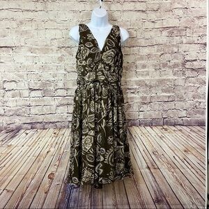 Spiegel Brown Floral 100% Silk V Neck Sleeveless Lined Dress
